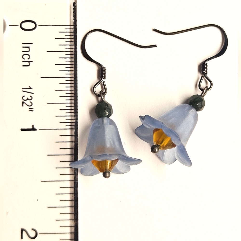 Beaded Blue And Yellow Flower Earrings - Picture 5 of 5